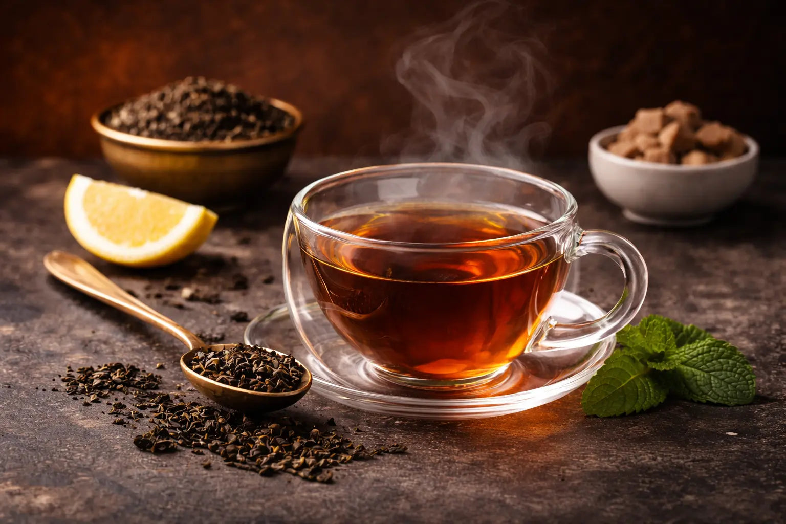 Misty Sri Lankan tea plantations with hand-picked tea, representing pure Ceylon tea origins