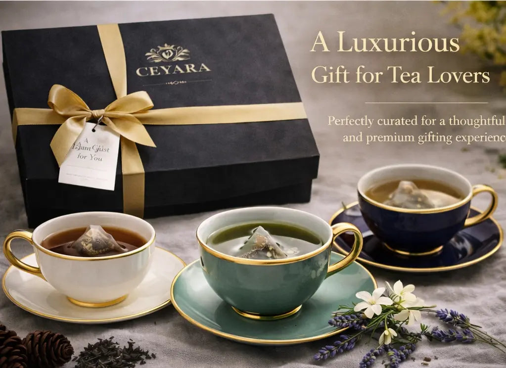 CEYARA Dawn to Dusk Ritual premium tea gift set beautifully presented in luxury black and gold packaging for an elegant gifting experience
