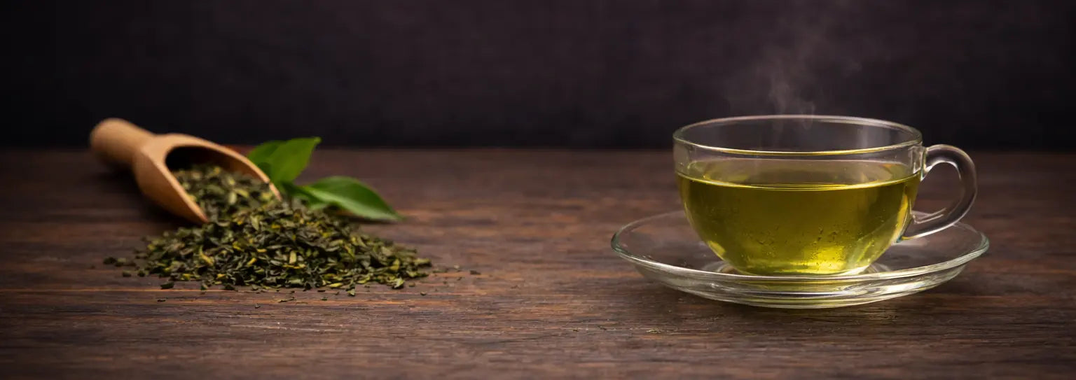 Premium Ceylon green tea collection presented in a clean, minimalist setting with fresh, natural tones