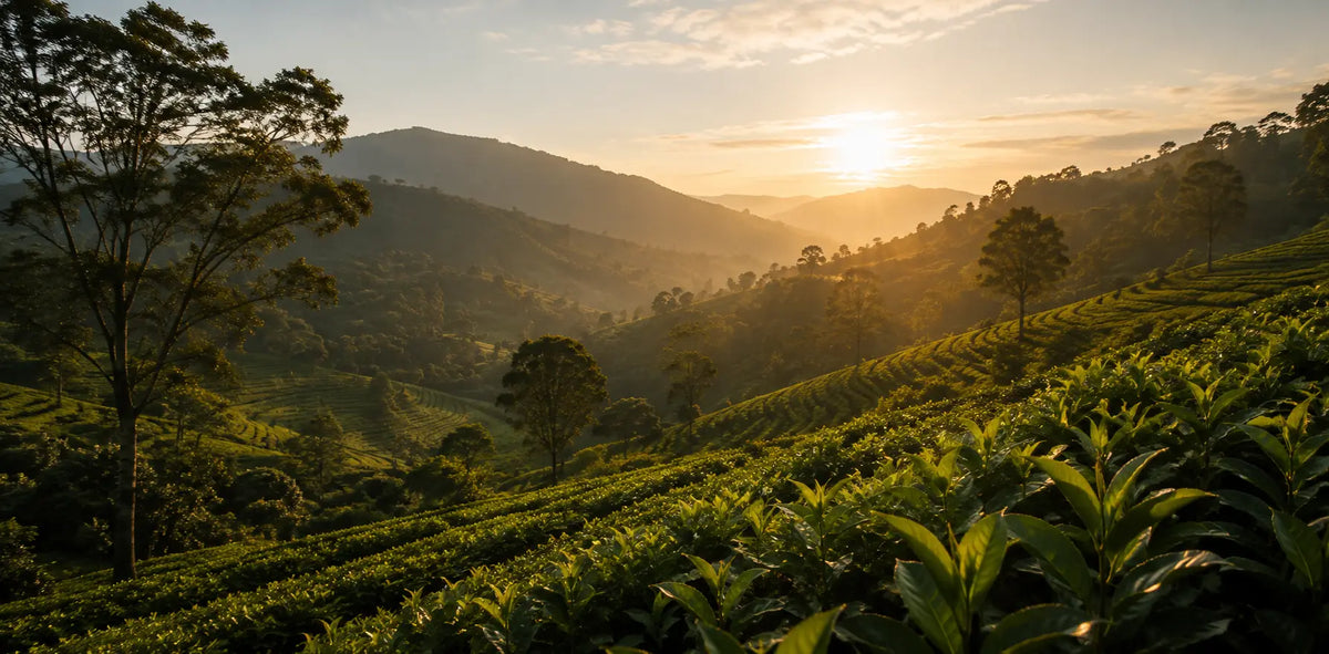 Sunrise over a Sri Lankan tea estate
