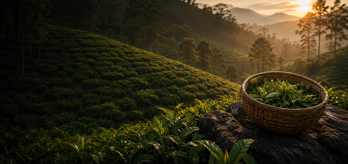 Sunrise over a Ceylon tea plantation