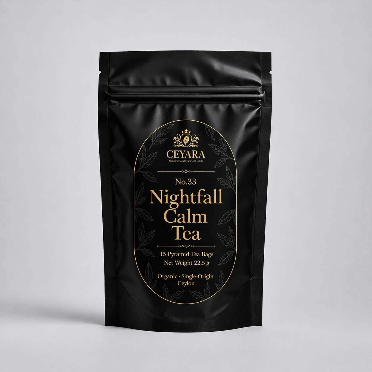 CEYARA Nightfall Calm Herbal Infusion with chamomile and soothing botanicals in elegant packaging